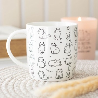 Weiße Tasse Happy Cat Print