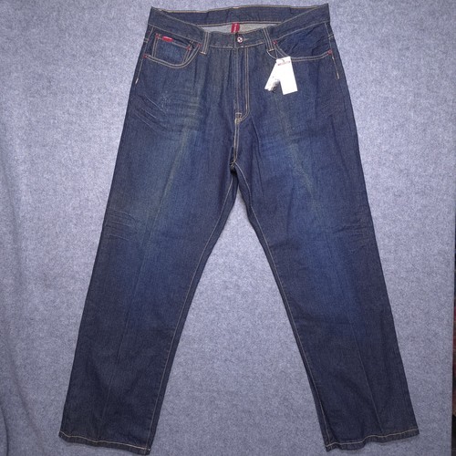 Platinum FUBU Jeans Mens 38x32 Straight Leg Embroidered Raw Denim VTG Y2K