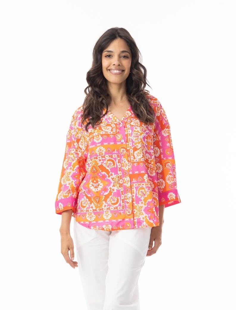 Orientique 12270 Montevideo Pink/Multi 3/4 Sleeve Shirt Original Price £72.00