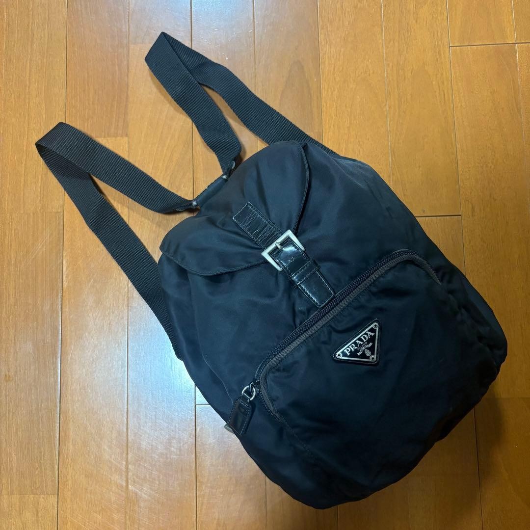 Prada Mini Backpack Black Nylon Drawstring Used A… - image 1
