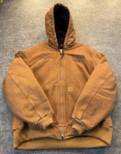 Carhartt Men  s 2XL Brown Duck Canvas Quilted Hooded Work Jacket Embroidered