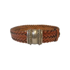 Leather Braided Woven Brown Silver Buckle Size M Women Belt