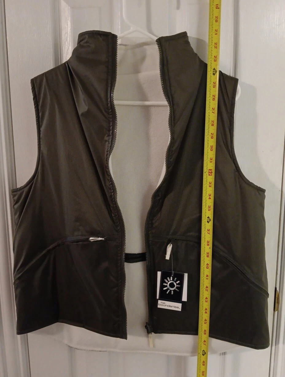NO BOUNDARIES REVERSIBLE GREEN WHITE FLEECE NYLON ZIP VEST XL
