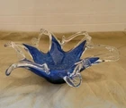 Vintage Murano Art Glass Starfish Candy Dish/Bowl - Cobalt Blue / Clear