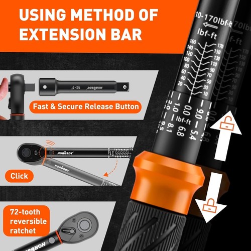Versatile 1/2-Inch Drive Torque Wrench, ±3% Precision, for Cars and Motorcycles - Picture 8 of 11
