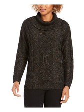 MSRP 80 Charter Club Cowl-Neck Cable-Knit Glitter Sweater Black Speckle, M