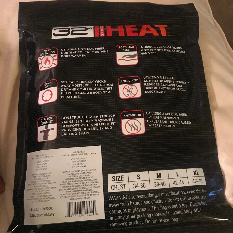 32° Heat Performance Mesh Men Navy  Blue Long Sleeve Crew Neck Shirt Top Size L - Image 2 of 4