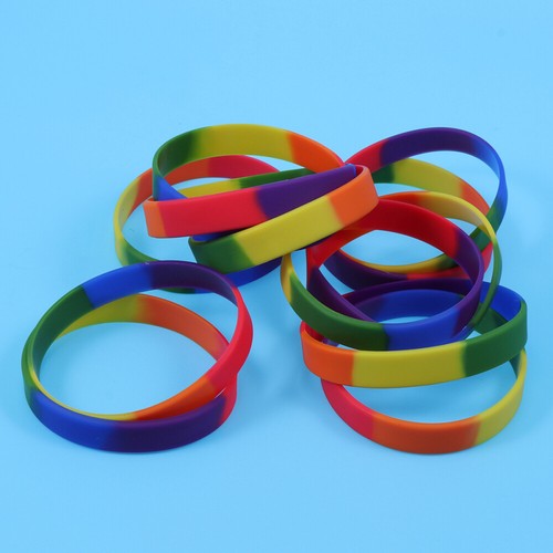 12pcs Silicone Wristband Colorful Bracelet Rainbow Bracelets