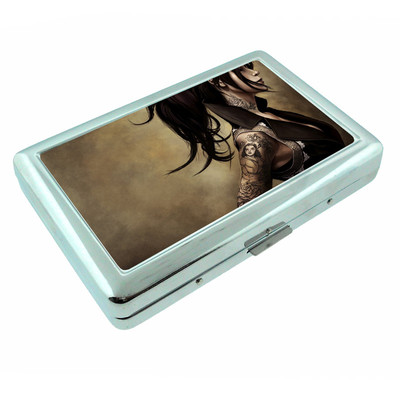 Tattoo Pin Up Girls D30 Silver Metal Cigarette Case RFID Protection Wallet