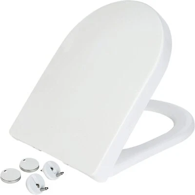 LUXURY D SHAPE HEAVY DUTY SOFT CLOSE TOILET BATHROOM SEAT WITH TOP FIXING HINGES