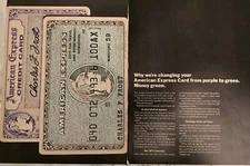 1969 American Express credit card from purple to green vintage 2 Page ad 