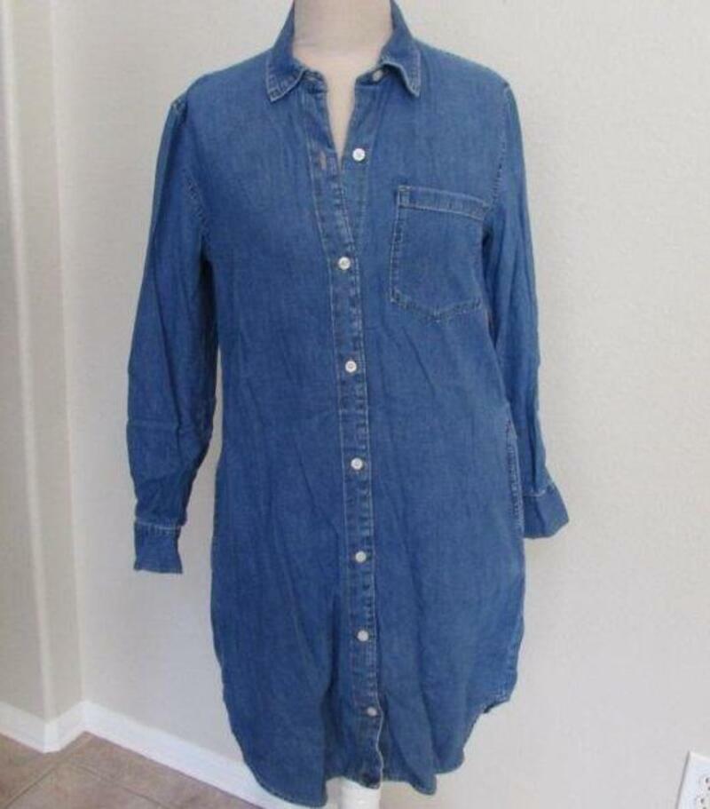 GAP womens XS denim long sleeved girlfriend button front shirt dress  pockets | eBay