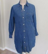 GAP womens XS denim long sleeved girlfriend button front shirt dress pockets