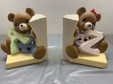 Vintage Children s Book Ends Teddy Bears A to Z Ceramic Painted Minor Flaws.