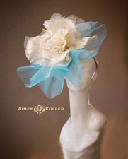 Kentucky Derby Hat Off White Cream Rose Aqua Blue Royal Ascot Fascinator