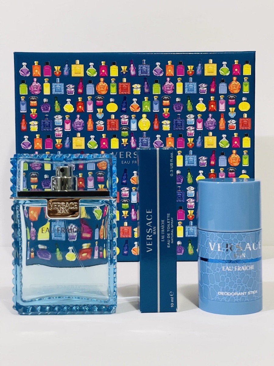 VERSACE EAU FRAICHE MEN COLOGNE GIFT SET SPRAY 3.4 OZ + DEO