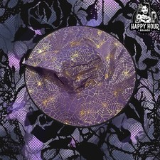 Witch Or Wizard Hat Purple Gold Spider Webs Halloween Cosplay Costume Adult