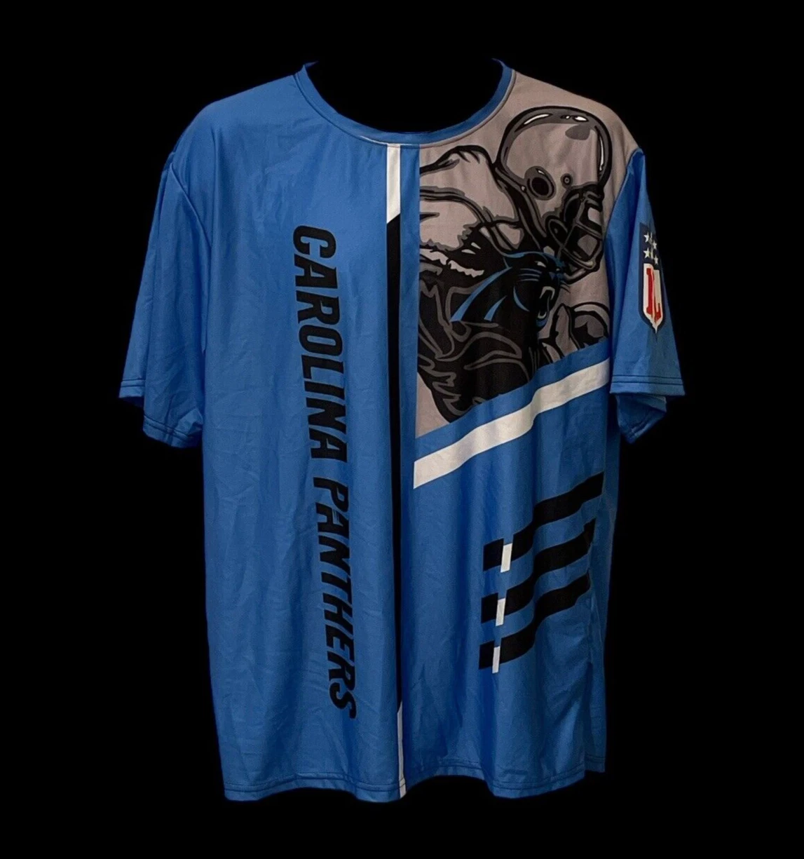 Carolina Panthers Mens T Shirt 3D Performance Size L Blue Taped Neck