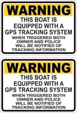 3.5in x 2.5in Boat Equipped with GPS Tracking System Vinyl Stickers Signs Decals