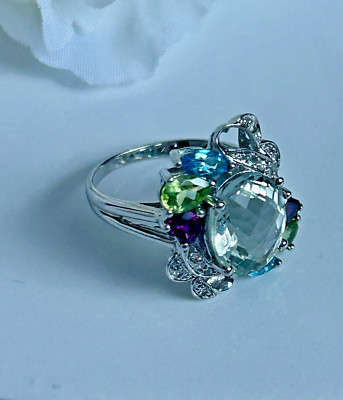 Sterling Silver 925 Multi Gemstone Cocktail Ring size 8