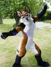 Long Fur Husky Dog Fox Mascot Costume Fursuit Halloween Suit Cosplay #098