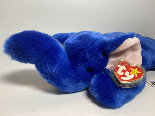 TY BEANIE BUDDY 1998 ROYAL BLUE PEANUT THE ELEPHANT w/ EAR TAG - (ERROR) - RARE - Picture 2 of 11