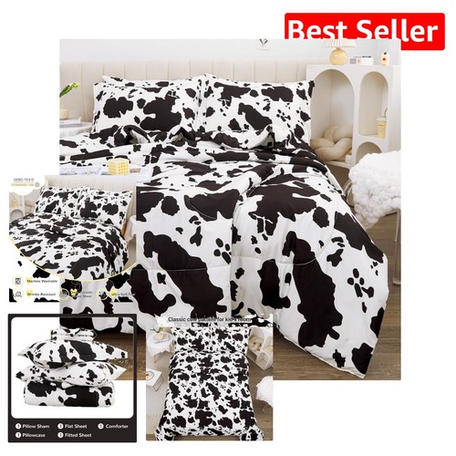Juego de edredón con estampado de vaca doble para niños - Juego de ropa de cama lavable a máquina para un fácil cuidado