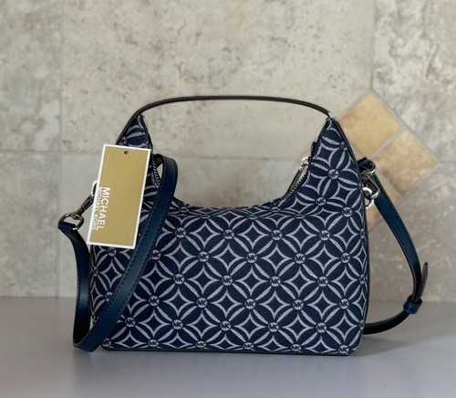 MICHAEL KORS EMBER SMALL SHOULDER CROSSBODY BAG MK GRAPHIC DENIM MULTI - Picture 2 of 11