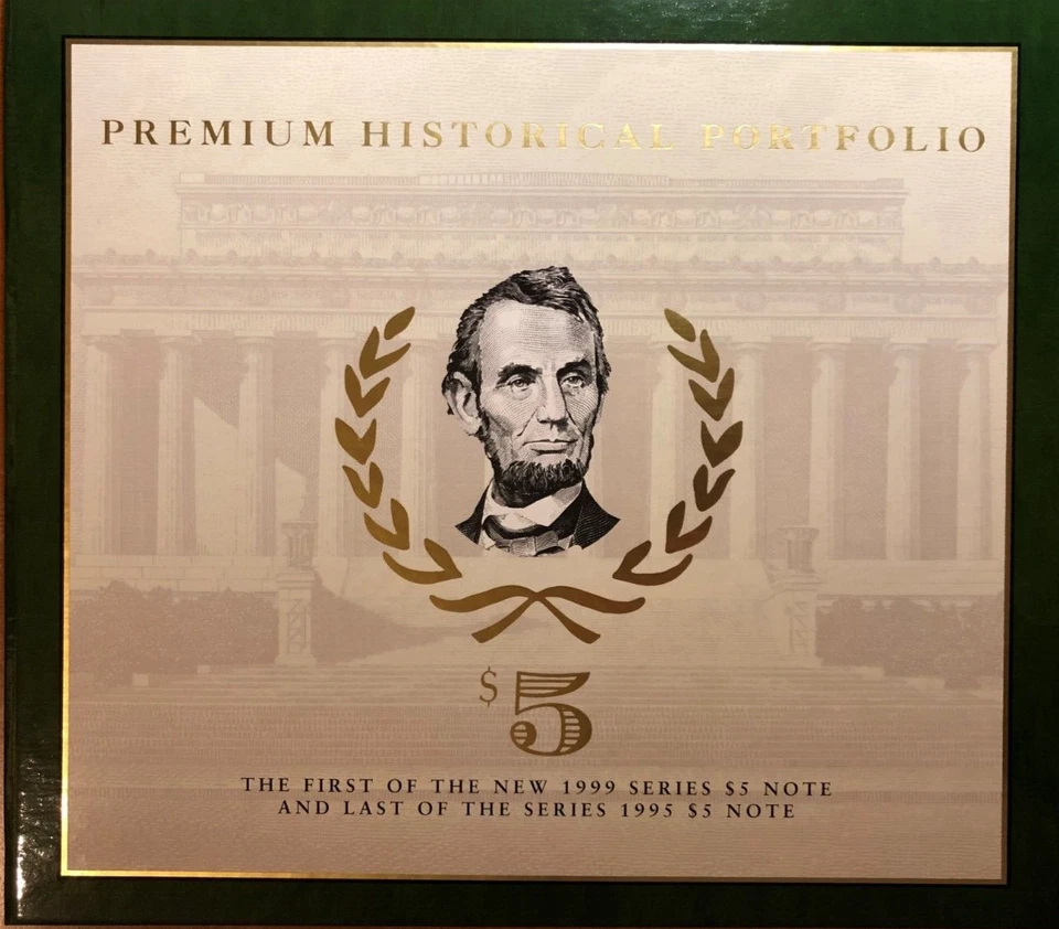 $5 PREMIUM HISTORICAL PORTFOLIO, 1995 & 1999 UNCIRCULATED NOTES IN BEP FOLDER - Image 4 of 4