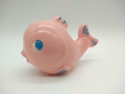 Vintage Knickerbocker Baby Rattle Tubby Pink Whale Celluloid