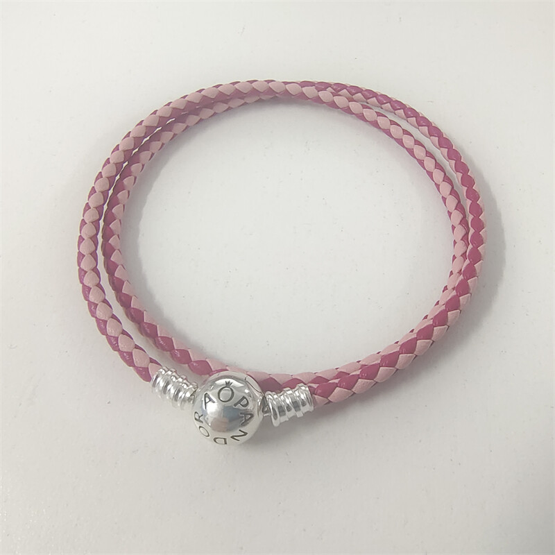 Pink Double-Leather Charm Bracelet PANDORA Mixed 35cm UK