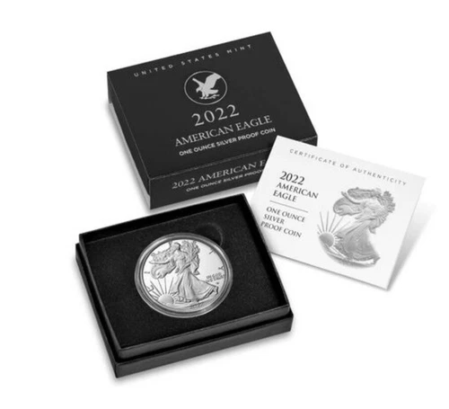 2022 S American Eagle One Ounce Silver Proof Coin W Box & Coa