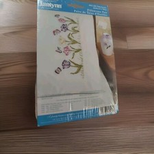 JANLYNN Stamped Embroidery Pillow Case Pair Tulip Garden Butterflies NEW Sealed