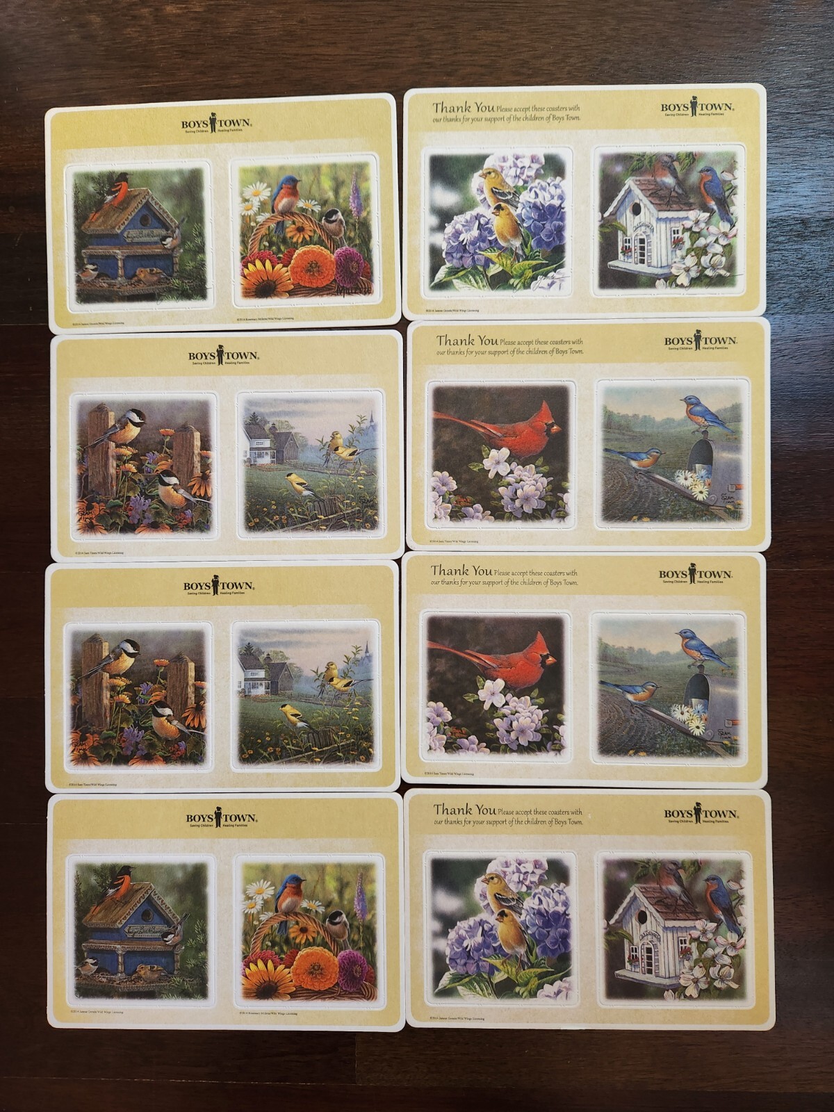 16 Square Paper Coasters With Colorful Bird Prints 3.5in X 3