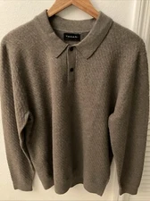 NEW! Elie Tahari M Brown Wool Blend Knit Long Sleeve With Collar 2 Buttons