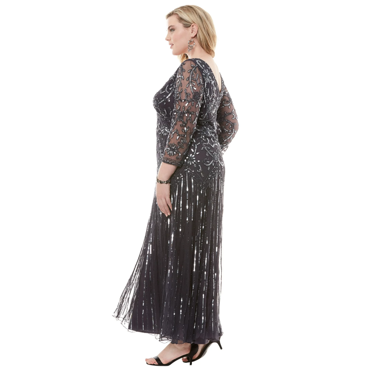 $340 Roaman's Black Beaded V-neck Gown Sequin Maxi Dress 38W NEW R619 | eBay