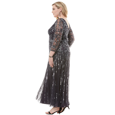 $340 Roaman's Black Beaded V-neck Gown Sequin Maxi Dress 38W NEW R619 | eBay