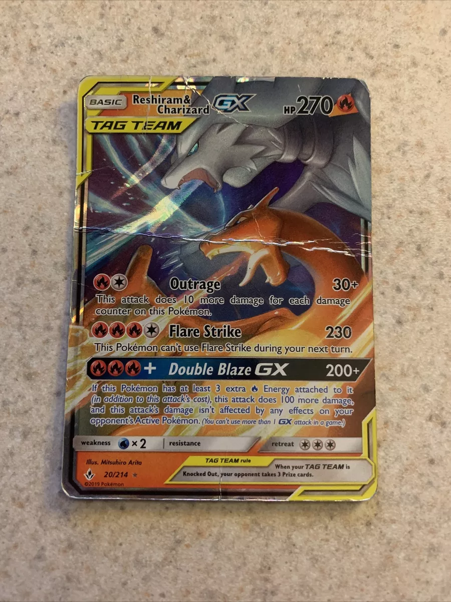 ULTRA RARE Reshiram & Charizard GX Tag Team 20/214 Holo Foil Pokemon - LP