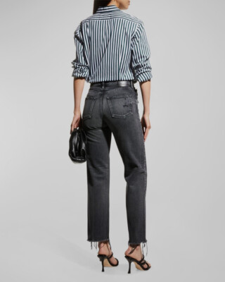 $360 Moussy Women's Black Distressed High-Waist Wide-Leg Jeans