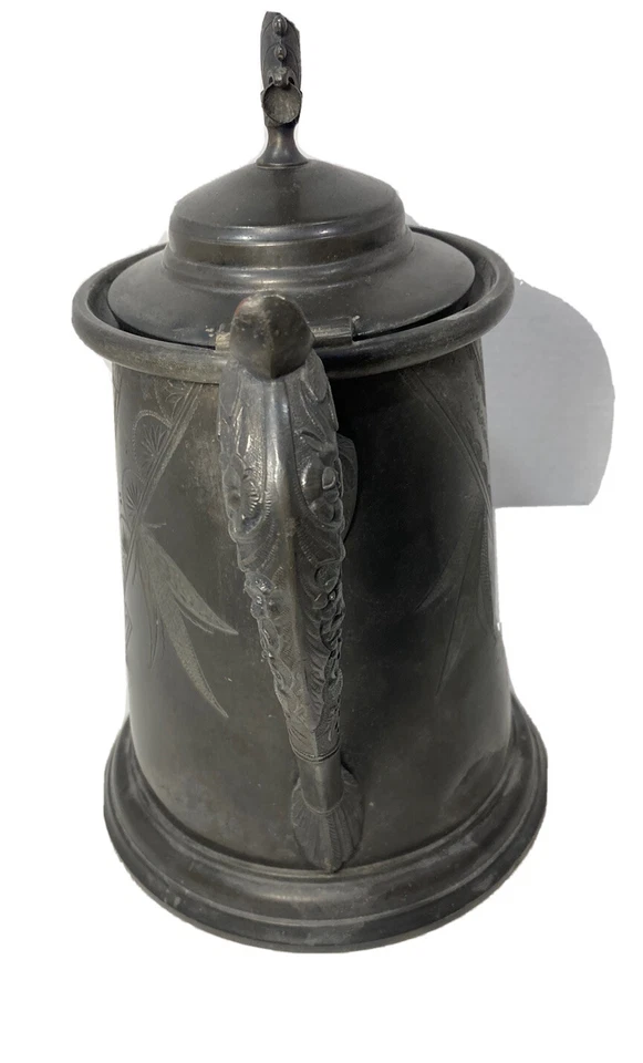 Jarra de agua antigua EG Webster del siglo XIX placa de plata grande grabada con tapa Foto 4 de 4