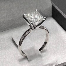 14K White Gold Plated Simulated Diamond 2 Ct Princess Solitaire Engagement Ring
