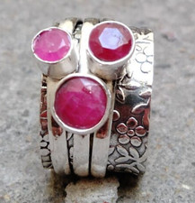 Three Ruby Gemstone Spinner Ring 925 Sterling Silver Ring Handmade Women Ring