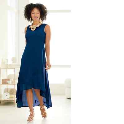 Size XL Navy Blue Summer Vacation Cruise Dinner Date Lena Hi-Low Maxi Dress  | eBay