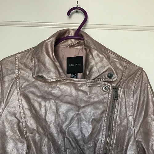 New Look Rosa Metallic Jacke Größe 6 Langarm Gürtel Kragen Durchgehender Reißverschluss - Bild 7 von 13