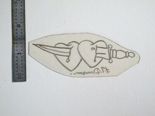 vtg 1960s 70s Tattoo Flash acetate stencil Two Hearts and Dagger signed KN1