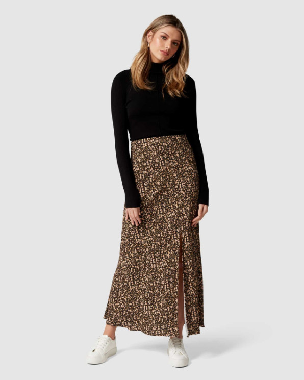 Forever New Skirt AU 10 US 6 Blanca Bias Split Midi Floral Boho Ditsy