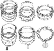 18-25 PCS 6 Pack Boho Gold Bracelets Set for Women Stackable Chunky Dainty Bang