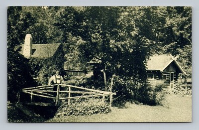 Postcard WI Blue Mounds Wisconsin A Scene at Little Norway Man in Garden