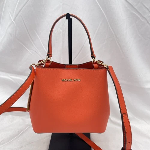 Michael Kors Womens Pratt Small Shoulder Bucket Bag Red Clay