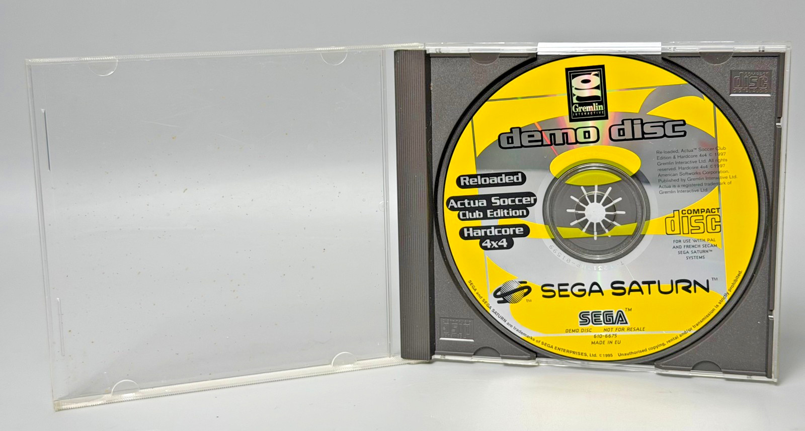 SEGA SATURN Gremlin Demo Disc – Reloaded / Actua Soccer / Hardcore 4x4 – PAL